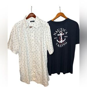 Nautica Men's Button Up Shirt TALL & Black Tee Bundle Lot of 2 Shirts Size XXL